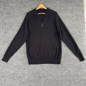 Lachlan Mens L Black 1/4 Zip Sweater Pullover Preppy Minimalist‎ Quiet Luxury